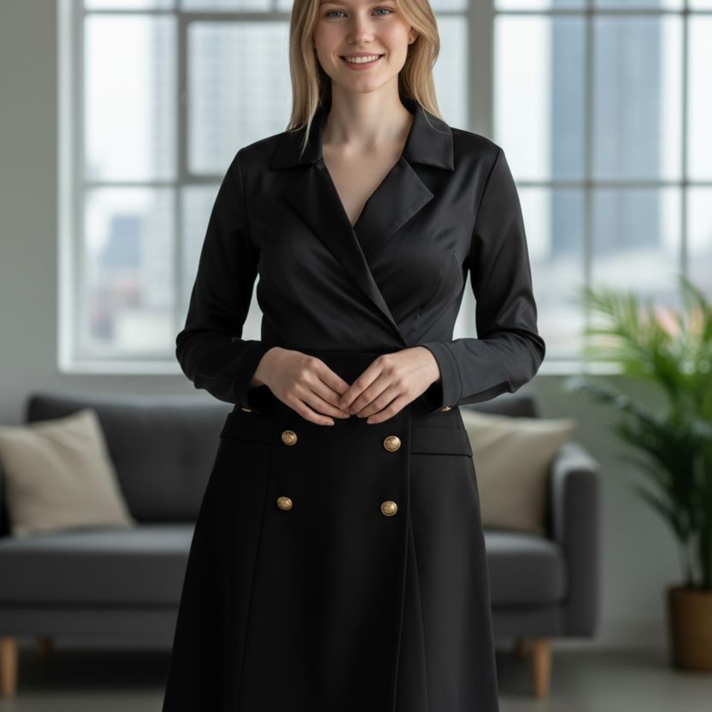 Elegant Black Double-Breasted Dress